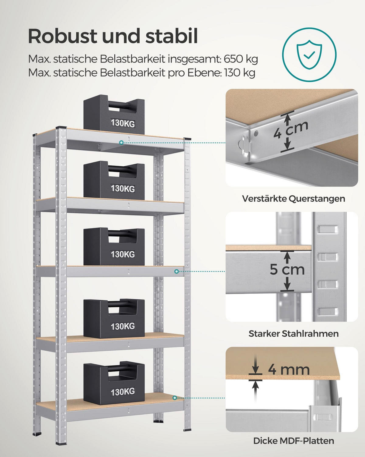SCHWERLASTREGAL NOUAKCHOTT - Silberfarben, Metall (75/150/30cm) - Hansiro