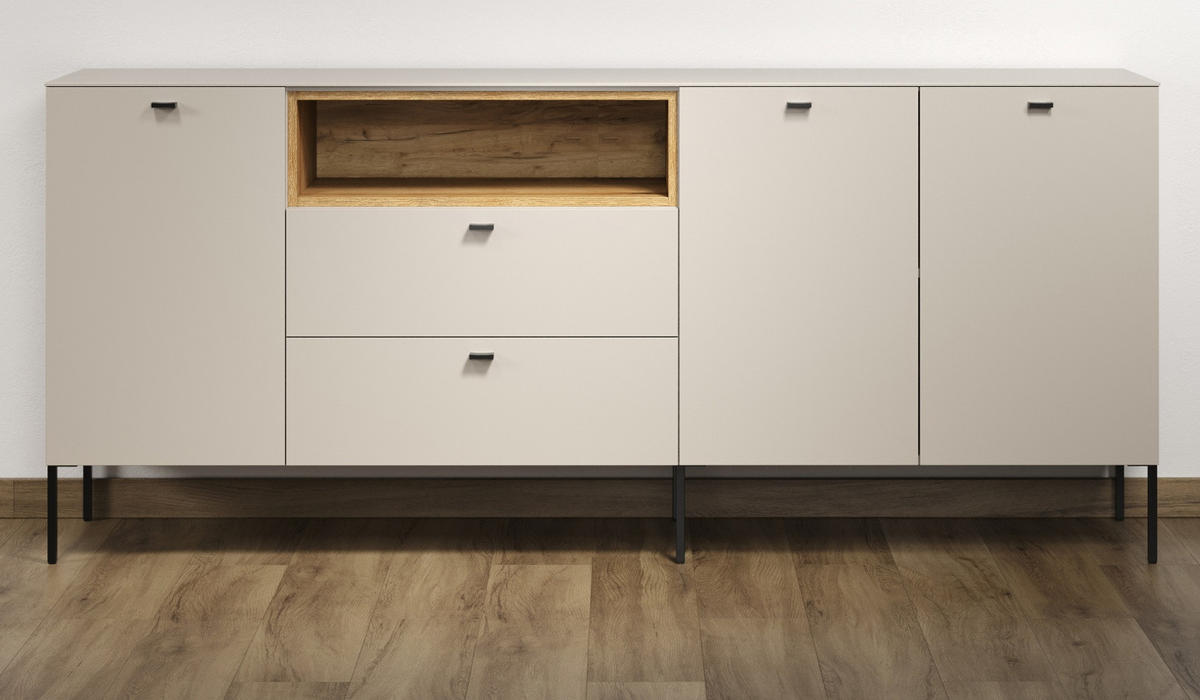 SIDEBOARD Kaschmir, Eiche 197 cm, Kommode mit Soft-Close - Kaschmir/Eichefarben, Holzwerkstoff/Metall (197/85/42cm) - Top.Furn