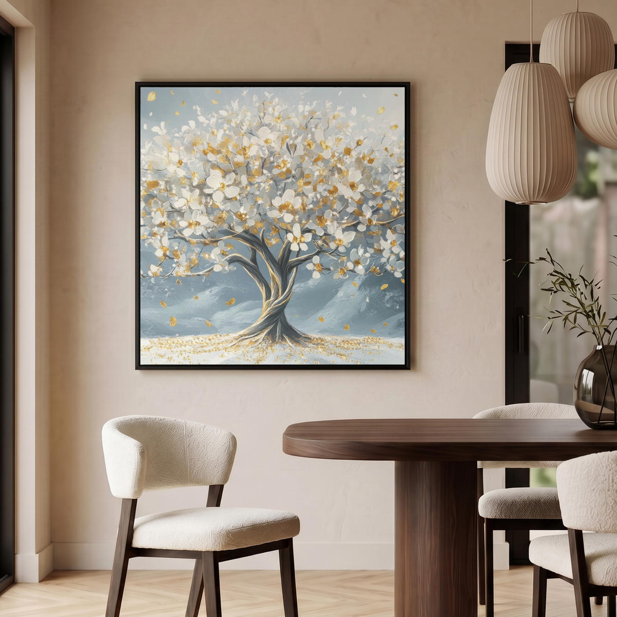 LEINWAND Bilder mit Rahmen - Baum - Winter - Baum des Lebens - Modern - Gold - 90x90 - Goldfarben, Textil (90/90cm) - MuchoWow