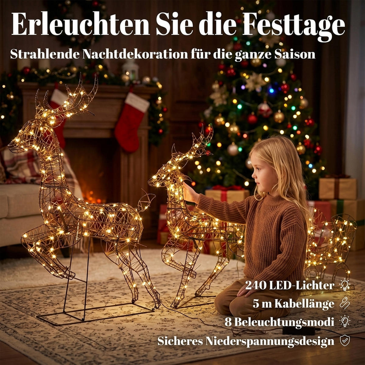 WEIHNACHTSBELEUCHTUNG 3er Set Metall Polyrattan Braun - Braun, Metall (22/105/78cm) - Outsunny