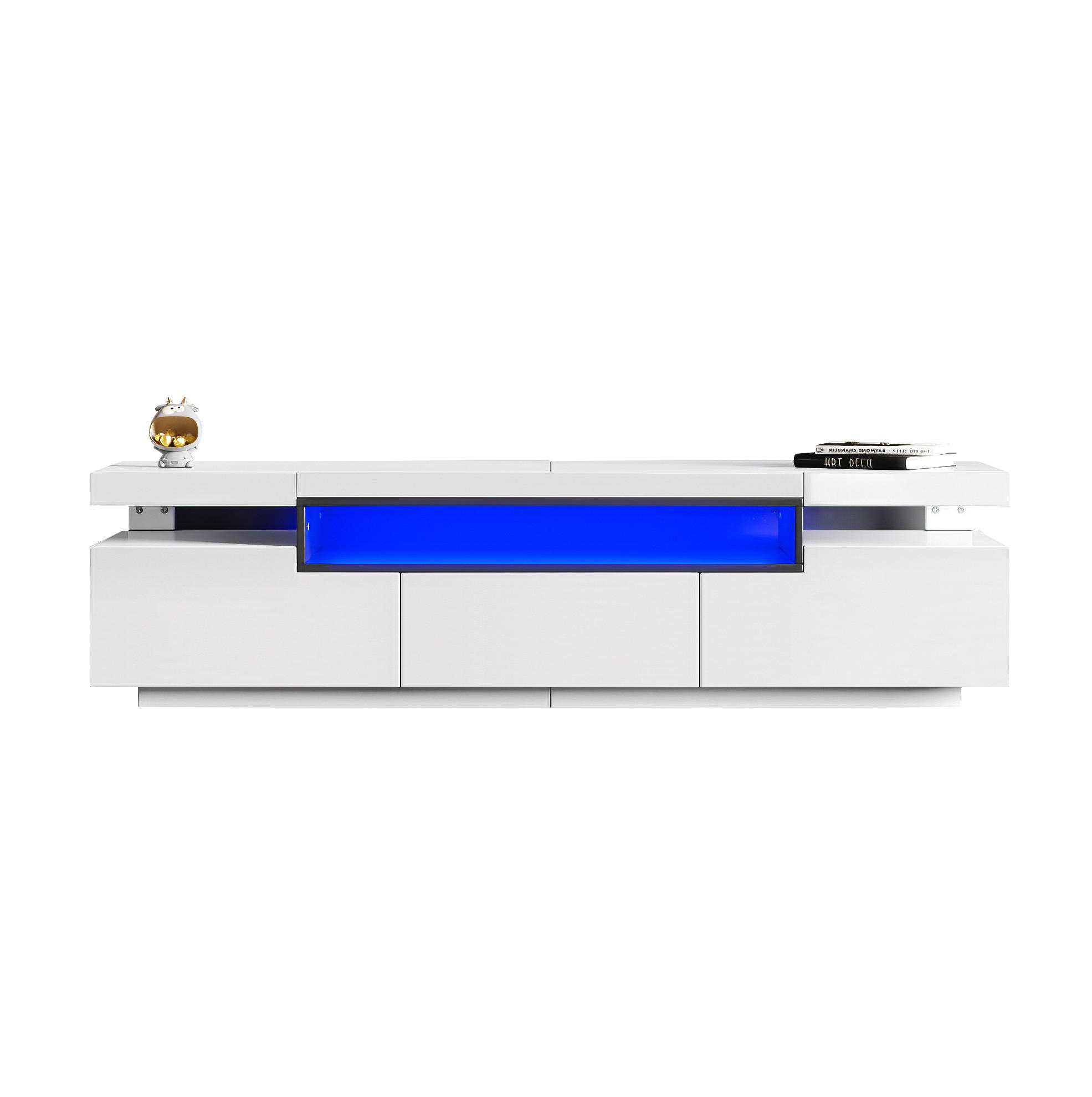 TV-SCHRANK aus Holzwerkstoff 160x39x42 cm Weiß mit 3 Schubladen, LED-Beleuchtung und Hochglanzfront - Weiß, Holzwerkstoff (160/42/39cm) - Modfu
