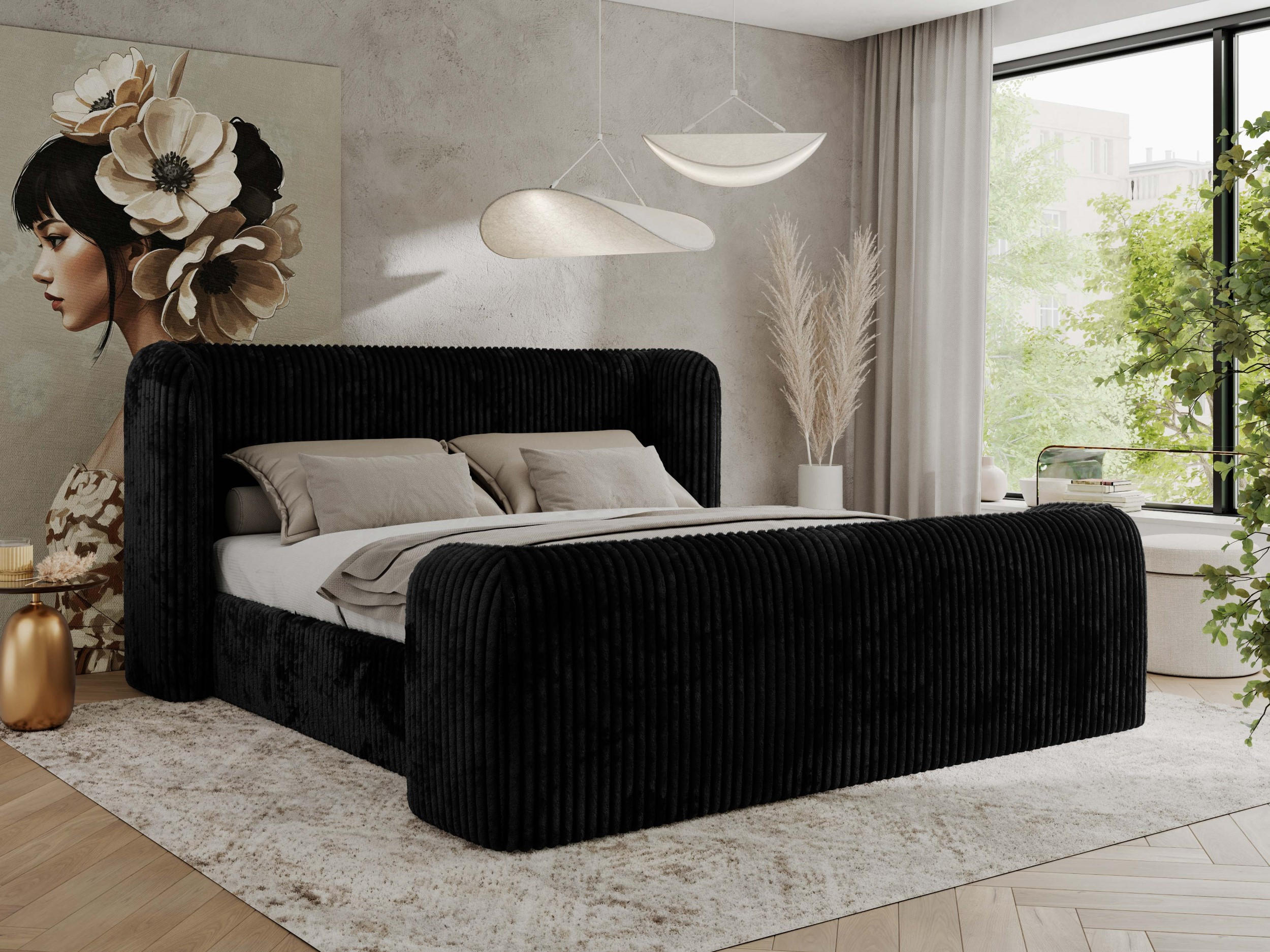 POLSTERBETT EMORA CLASSIC DUO 160/200 - Schwarz Cord - Pocket-Matratze - Schwarz, Textil (160/200cm) - MKS