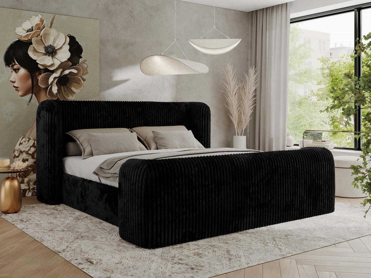 POLSTERBETT EMORA CLASSIC DUO 160/200 - Schwarz Cord - Schaum-Matratze - Schwarz, Textil (160/200cm) - MKS