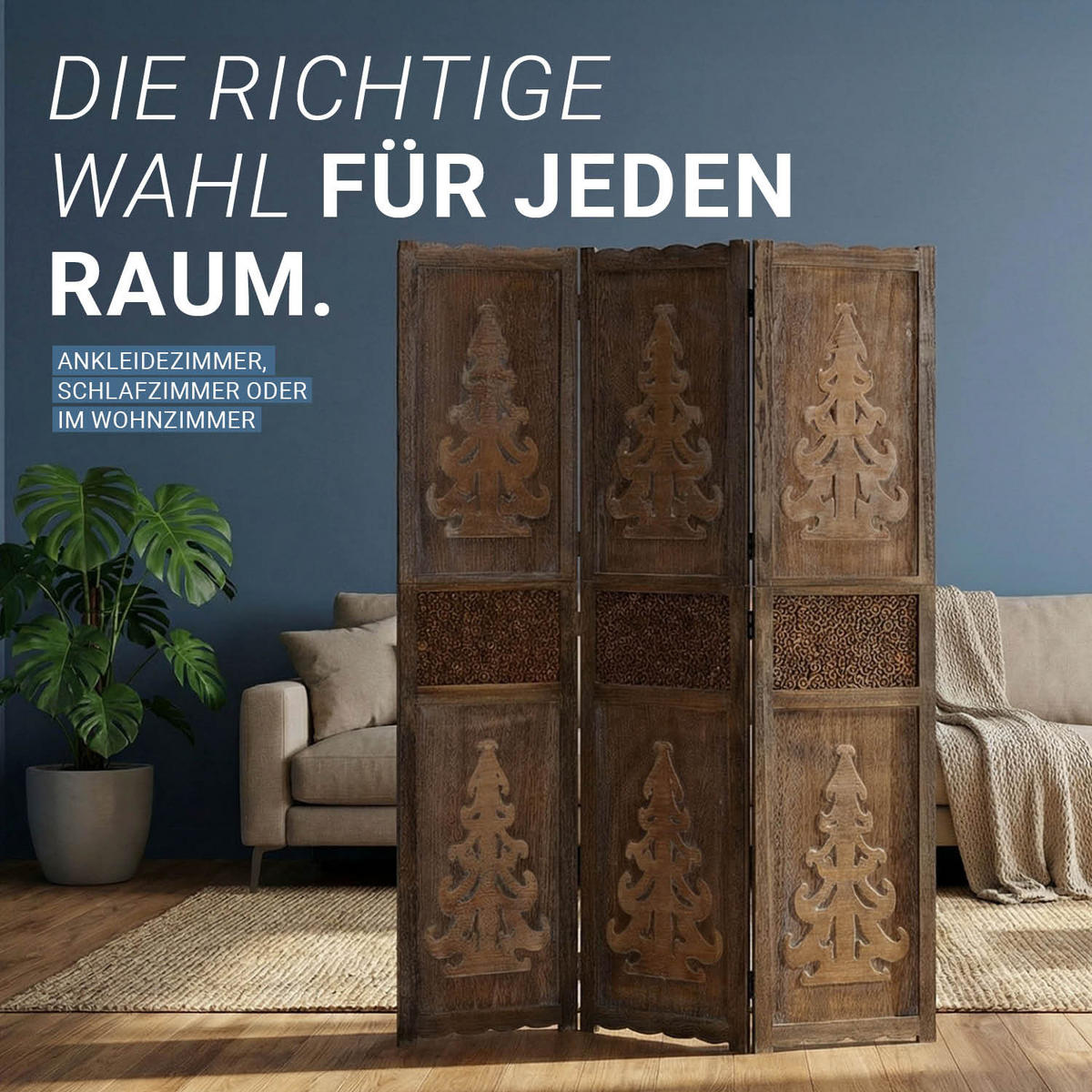 PARAVENT 3-tlg. 120/170 cm Braun Holzverzierung - Braun, Holz (120/170/2cm) - Homestyle4u