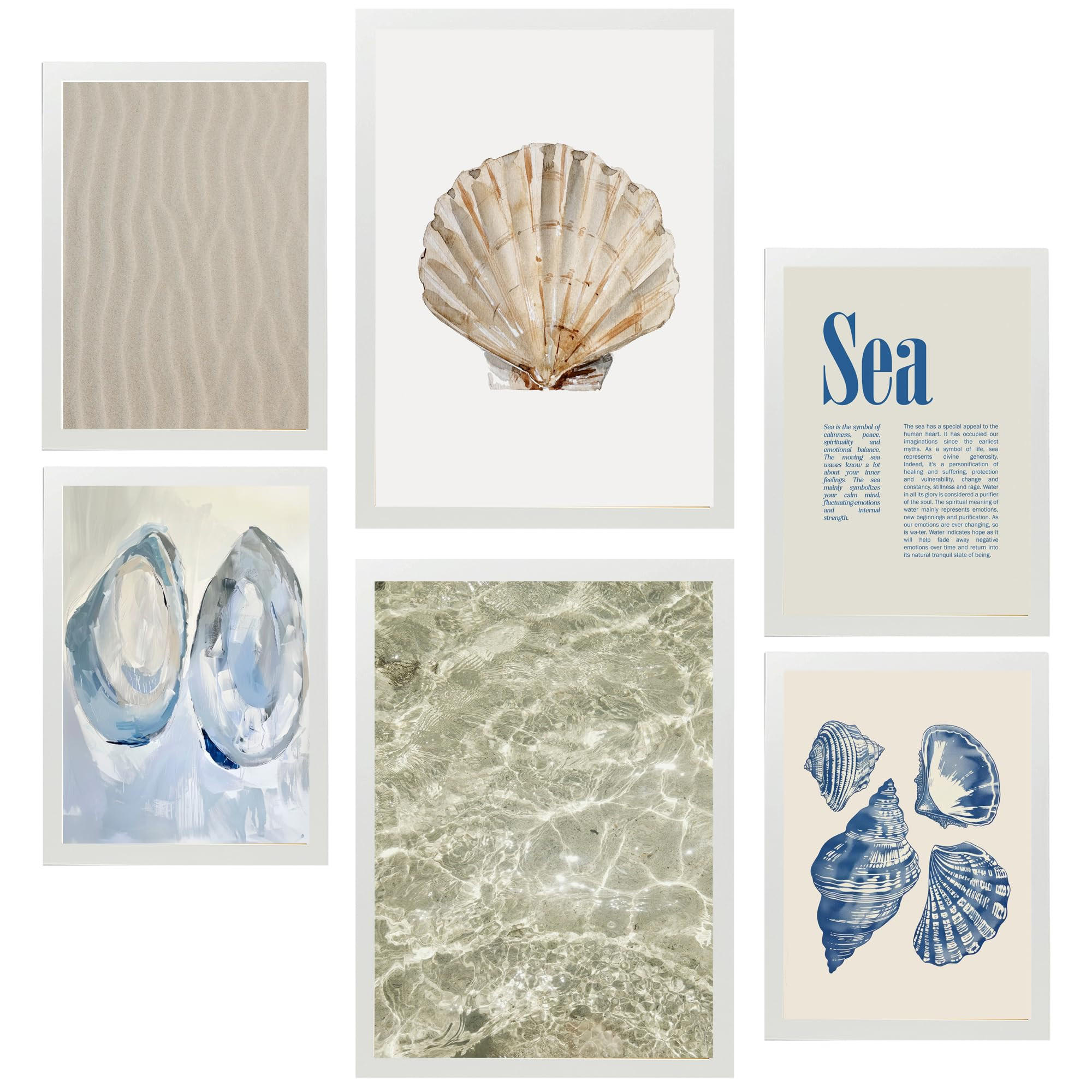 POSTER Set Mit 6 Strand, Meer, Ozean A3 & A4 Weißer Rahmen - Weiß, Papier (29/3cm) - Nacnic