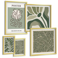 BILDER SET 5er Set - 50x50 cm & 20x30 cm & 40x60 cm Goldrahmen - Blattmuster und wellenförmige Formen - Goldfarben, Kunststoff (40/60cm) - TULUP