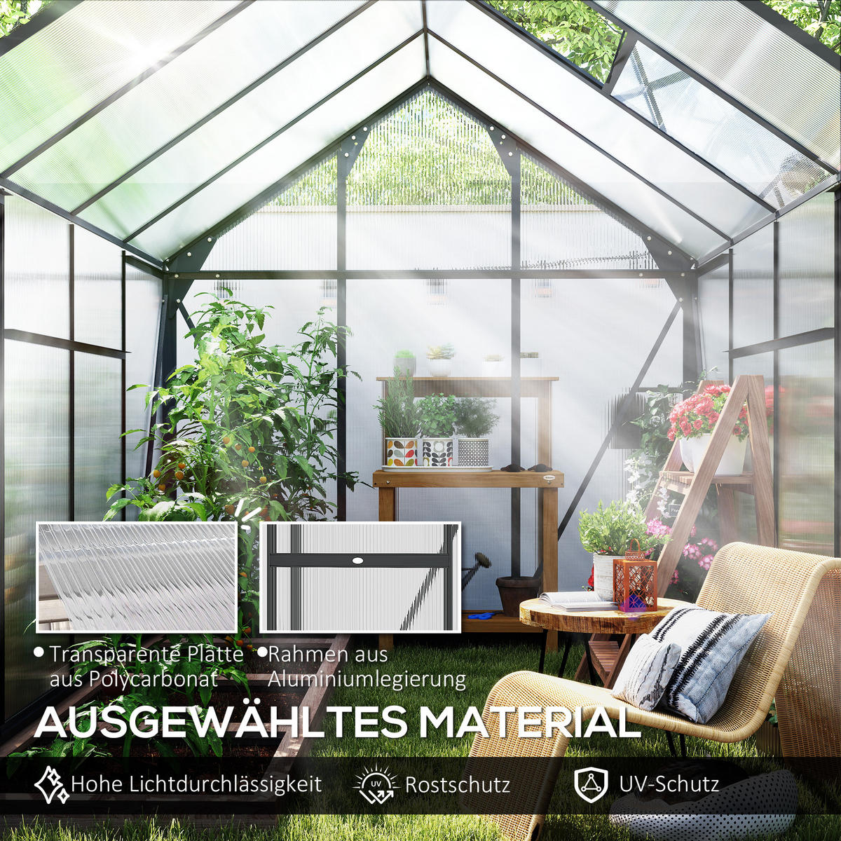 GEWÄCHSHAUS Aluminiumlegierung Polycarbonat Grau - Grau, Metall (252/201/190cm) - Outsunny