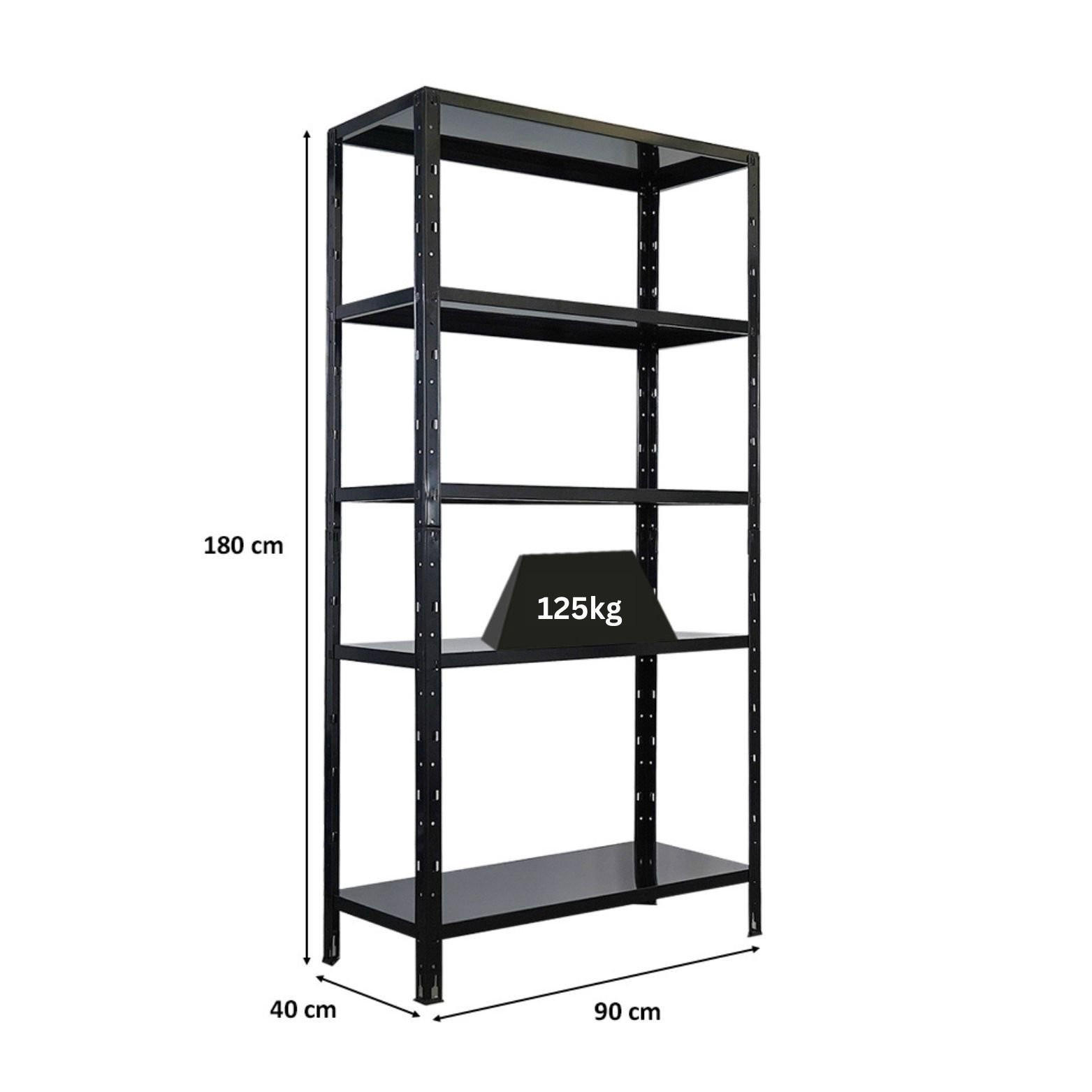 SCHWERLASTREGAL Ares 180x90x40cm 5 Stahlplatten-Ebenen Fachlast 125 kg Schwarz - Schwarz, Metall (90/180/40cm) - PROREGAL