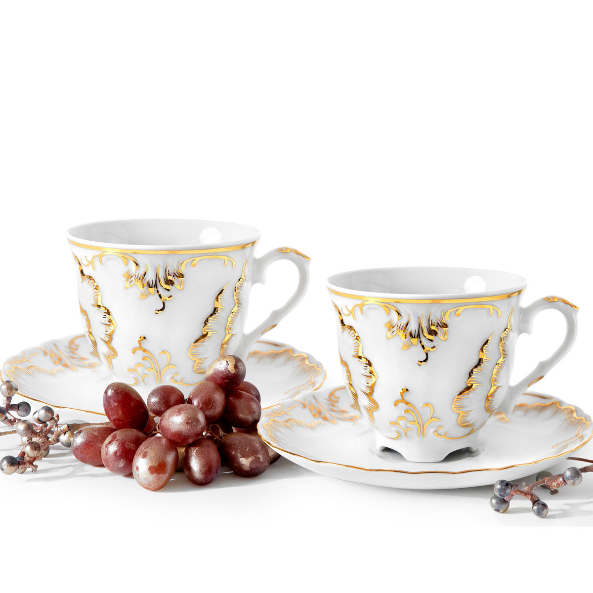 KAFFESERVICE CMIELOW ROCOCO Kaffetassen-Set - Goldfarben/Weiß, Keramik (15.7/7.5/15.7cm) - KONSIMO®