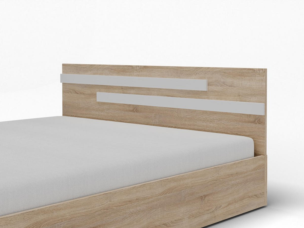 BETT Weiß ALDO BETA Laminat Sonoma Eiche 140x200 cm - Beige, Textil (140/200cm) - Sepro Meble