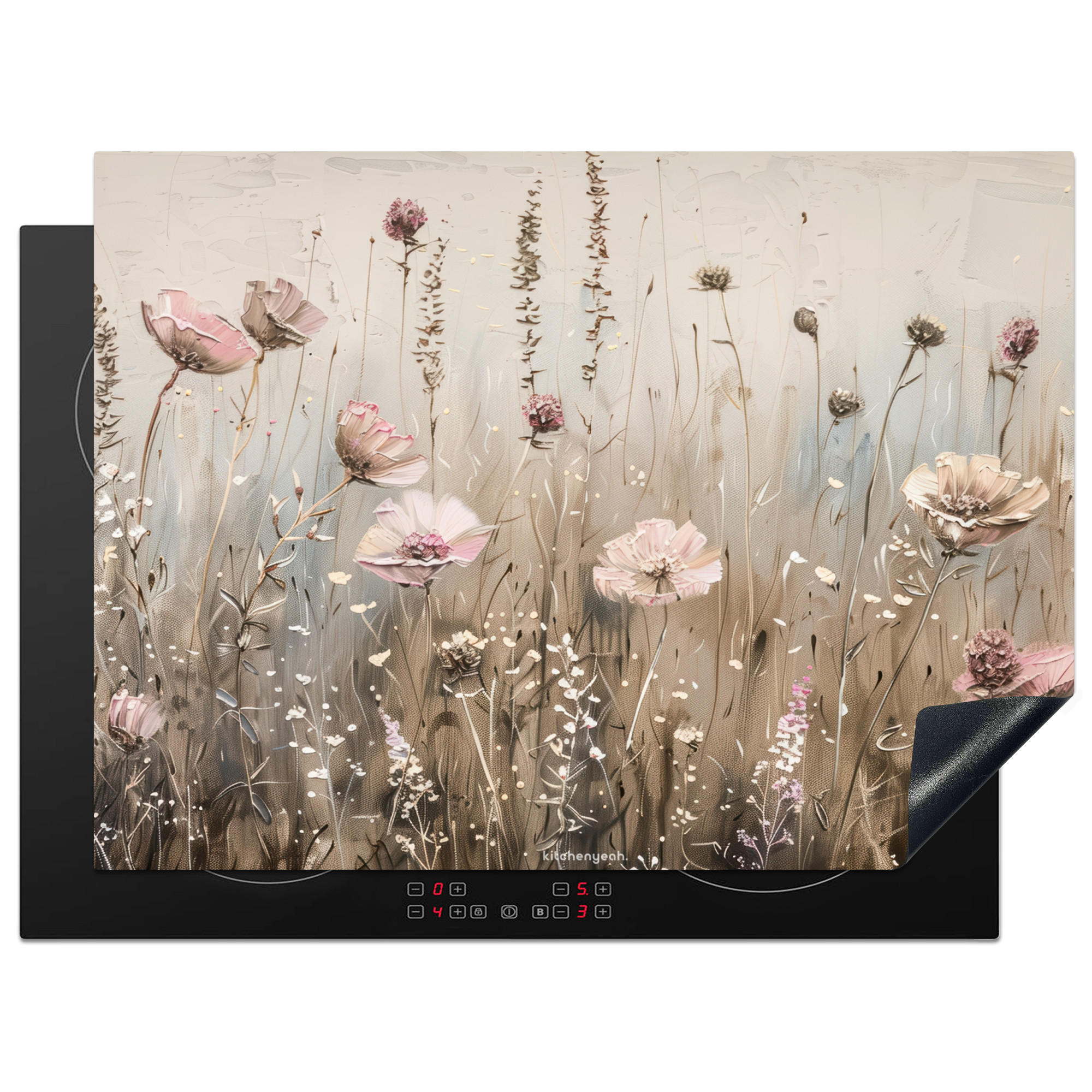 HERDABDECKPLATTE Blumen - Beige - Trockenblumen 71x52 cm - Beige, Kunststoff (71/0.2/52cm) - MuchoWow