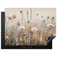 HERDABDECKPLATTE Blumen - Beige - Trockenblumen 70x52 cm - Beige, Kunststoff (70/0.2/52cm) - MuchoWow