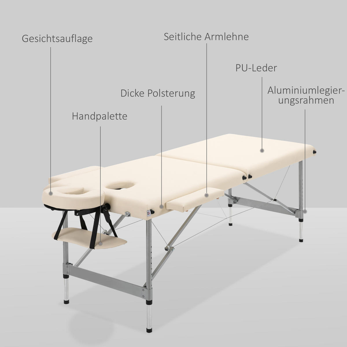 MASSAGELIEGE höhenverstellbar Beige - Beige, Metall (70/82/185cm) - HOMCOM