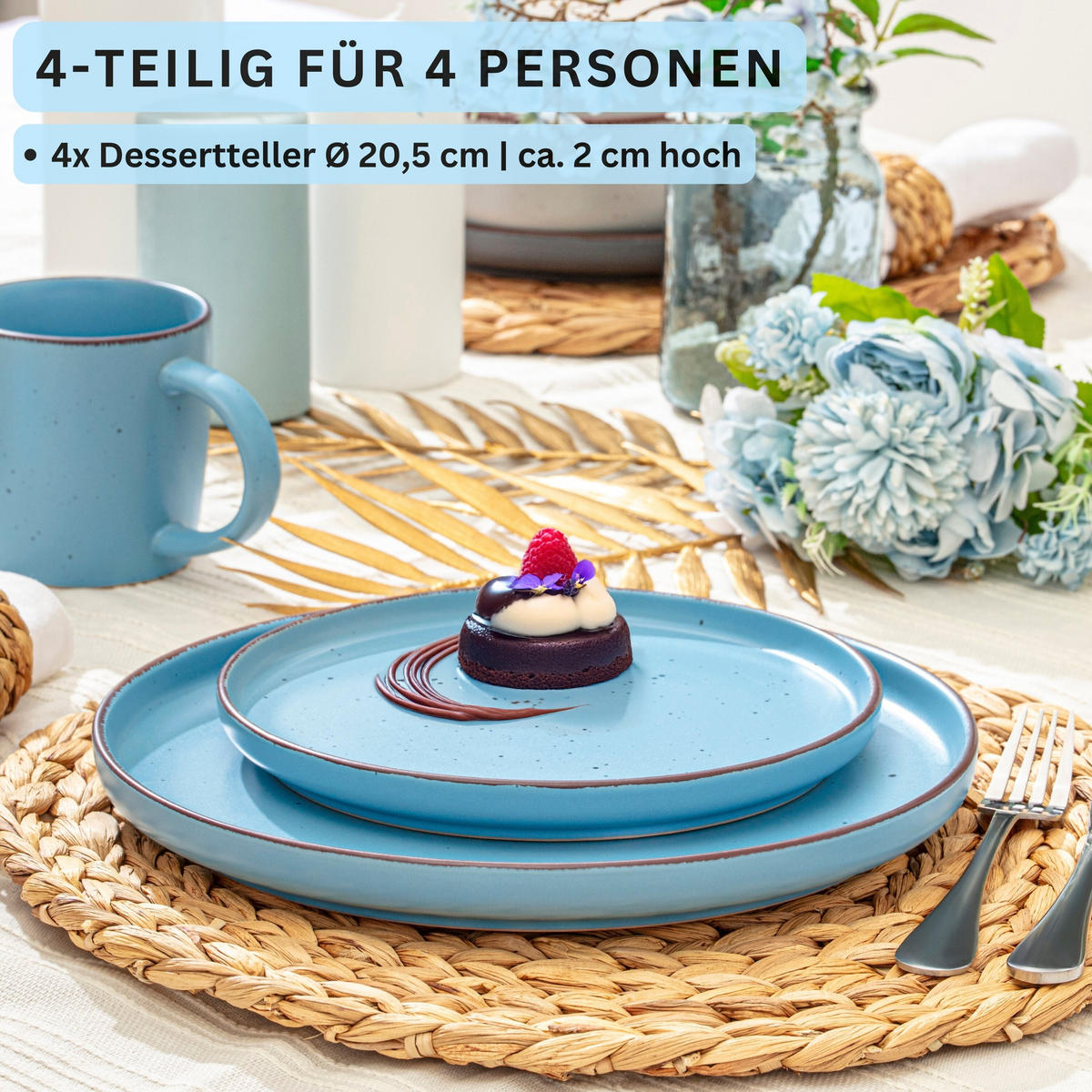 DESSERTTELLER BOMBAY SAPHIR - 4 teilig aus Steingut - Blau, Stein (20.5cm) - Sänger