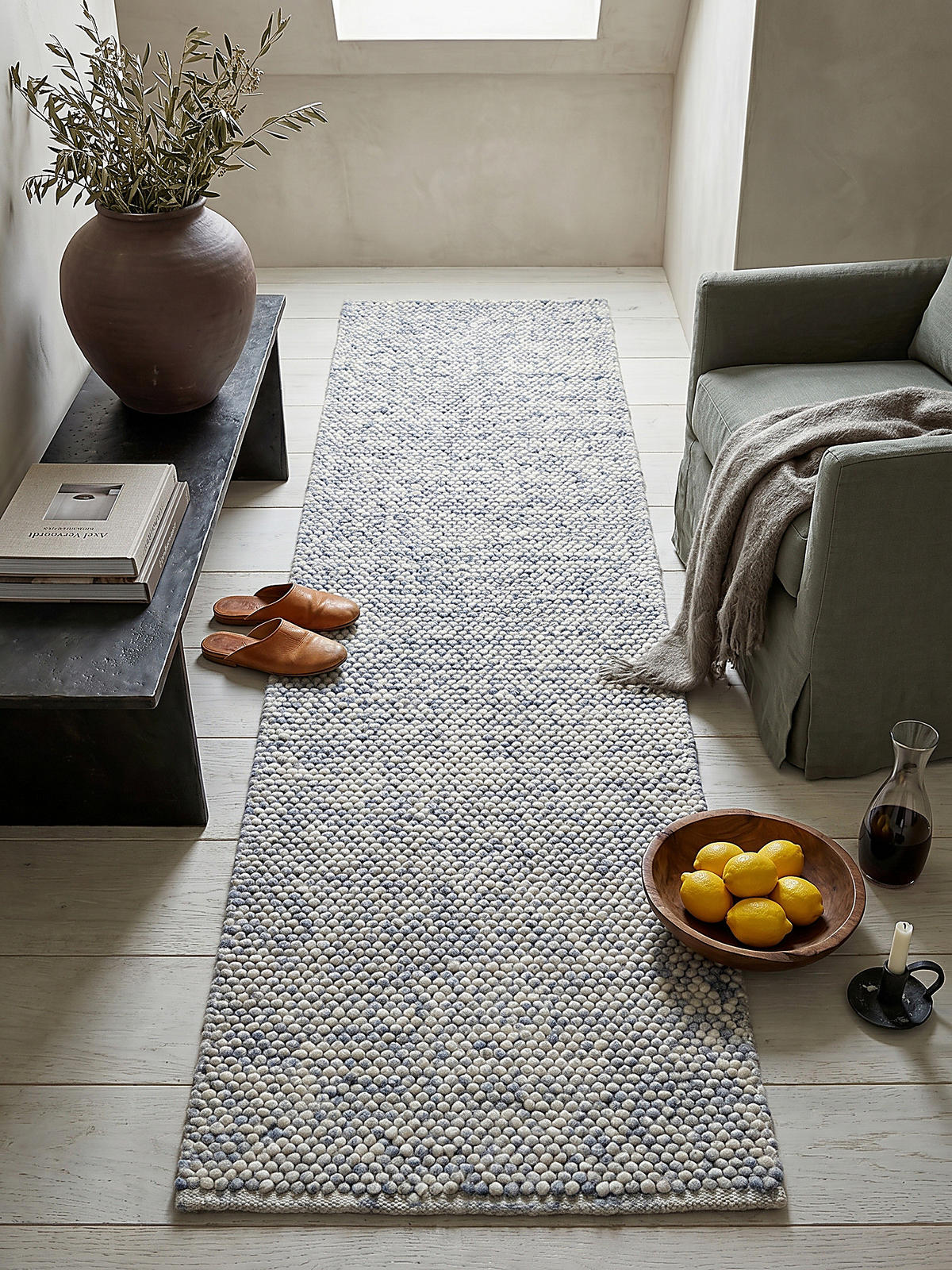 WOLLTEPPICH handgewebt MEDWAY, einfarbig, Hellblau, 60 x 230 cm - Blau, Textil (60/230cm) - KADIMA DESIGN