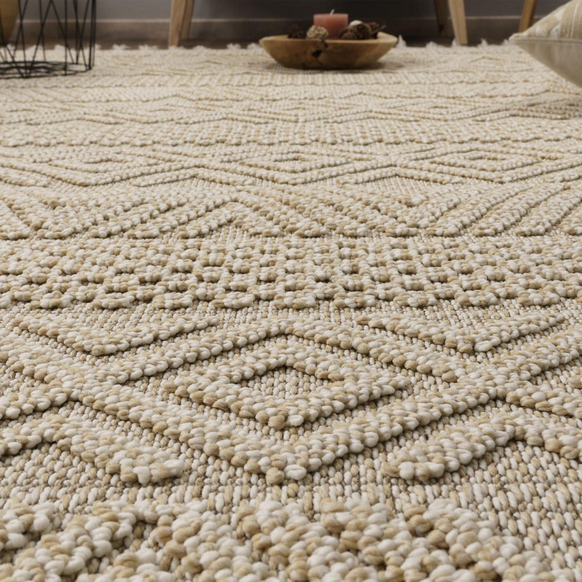 KURZFLORTEPPICH, mit Struktur, Florhöhe 7 mm, Creme, 240 x 340 cm - Beige, Textil (340/240cm) - KADIMA DESIGN