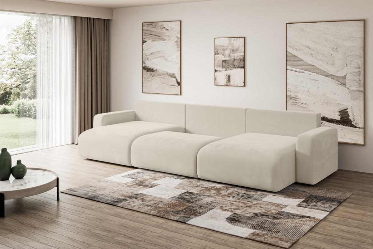 WOHNLANDSCHAFT mit Schlaffunktion und Bettkasten KLEEA-U - 347x143x83 cm Beige Velours - Beige/Creme, Holzwerkstoff/Kunststoff (347/83/143cm) - ALTDECOR