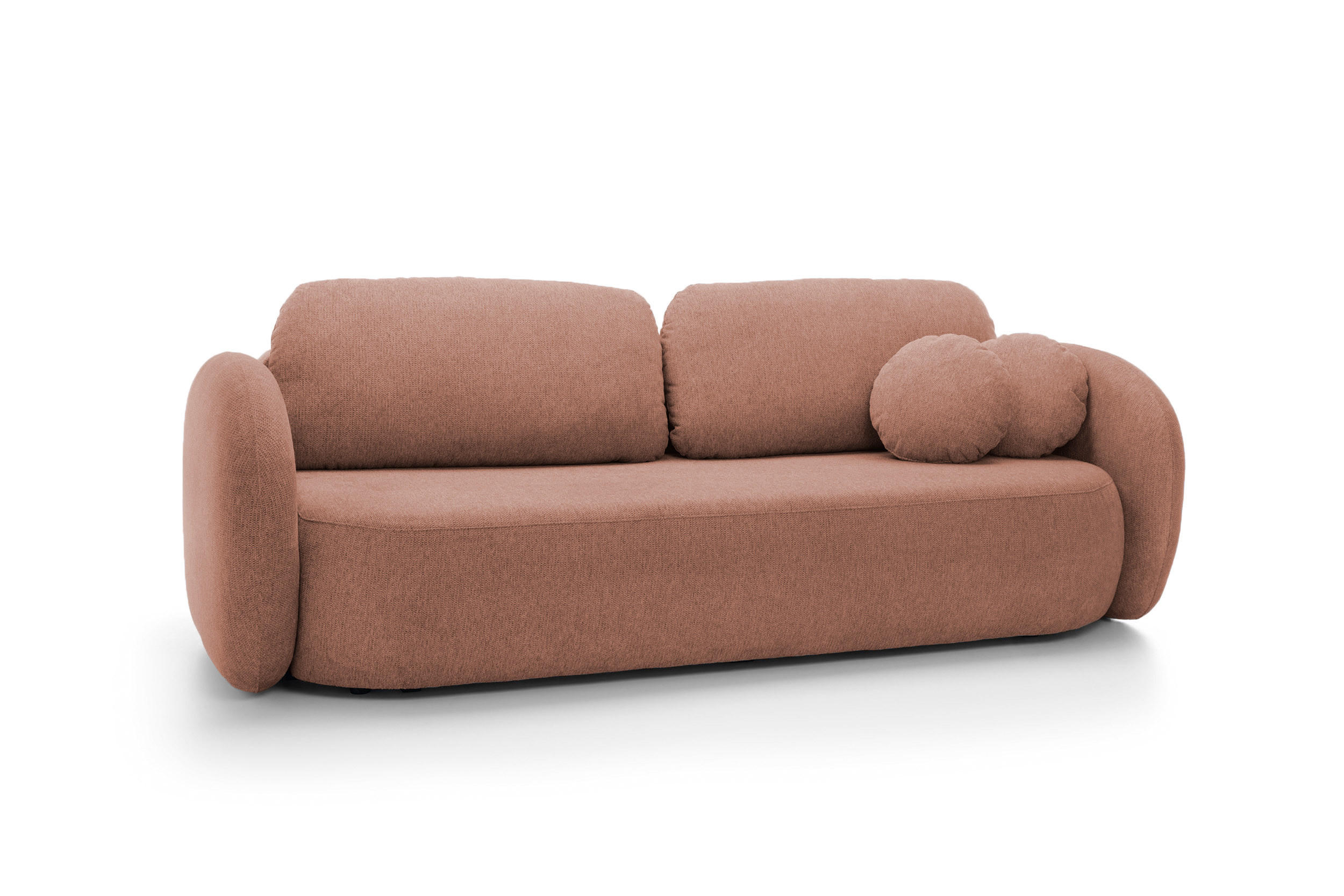 SOFA OLIO Mit Schlaffunktion Und Bettkasten, Bonell-Taschenfederung, Aragon-Stoff, lose Rückenkissen, freistehend, 238x101x86 cm Rose - Rosa, Holz/Textil (238/86/101cm) - DomoHome