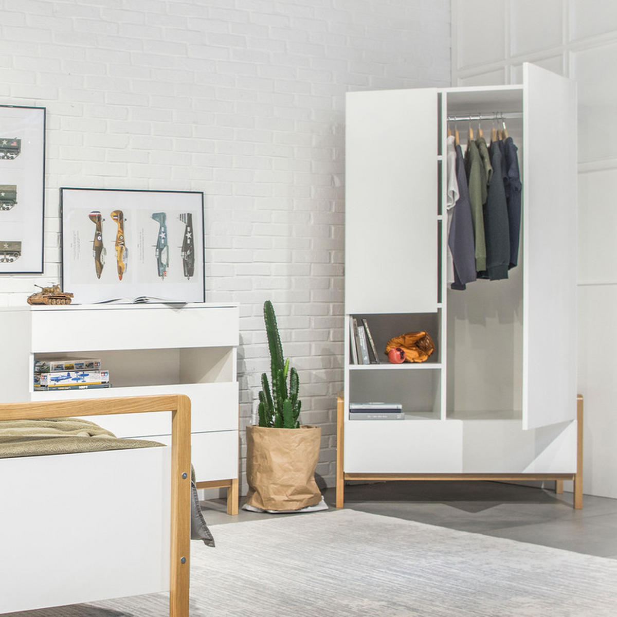 SKŘÍŇ 2DVEŘOVÁ Bílá a dřevo - bílá, kompozitní dřevo (100/180/55cm) - Petits-meubles