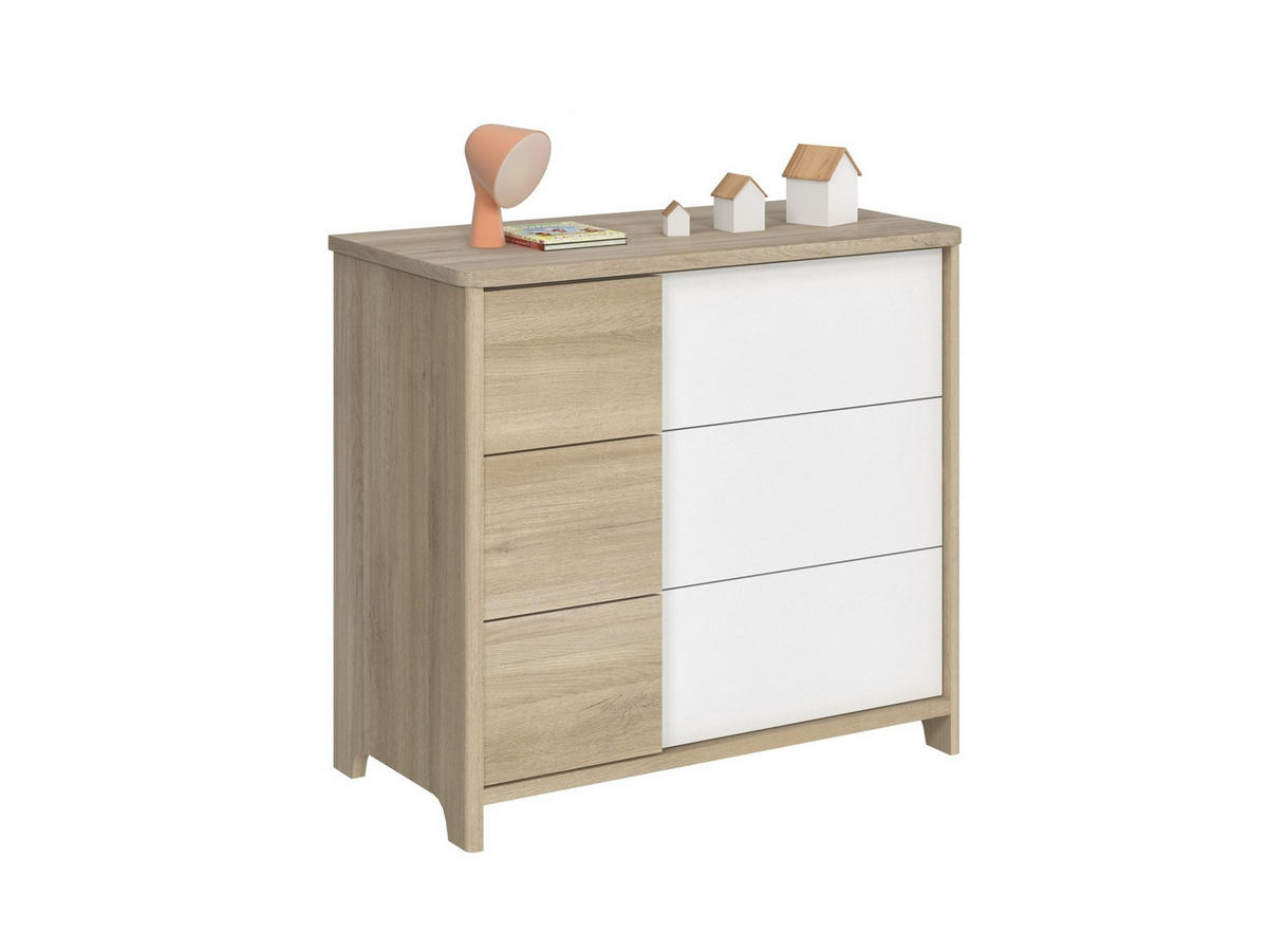 KOMMODE 3 Schubladen Sacha Eiche aus dem Bocage - Französische Herstellung - 98/51/90 cm - Apfelbaumfarben, Holzwerkstoff (51/90/98cm) - Calicosy