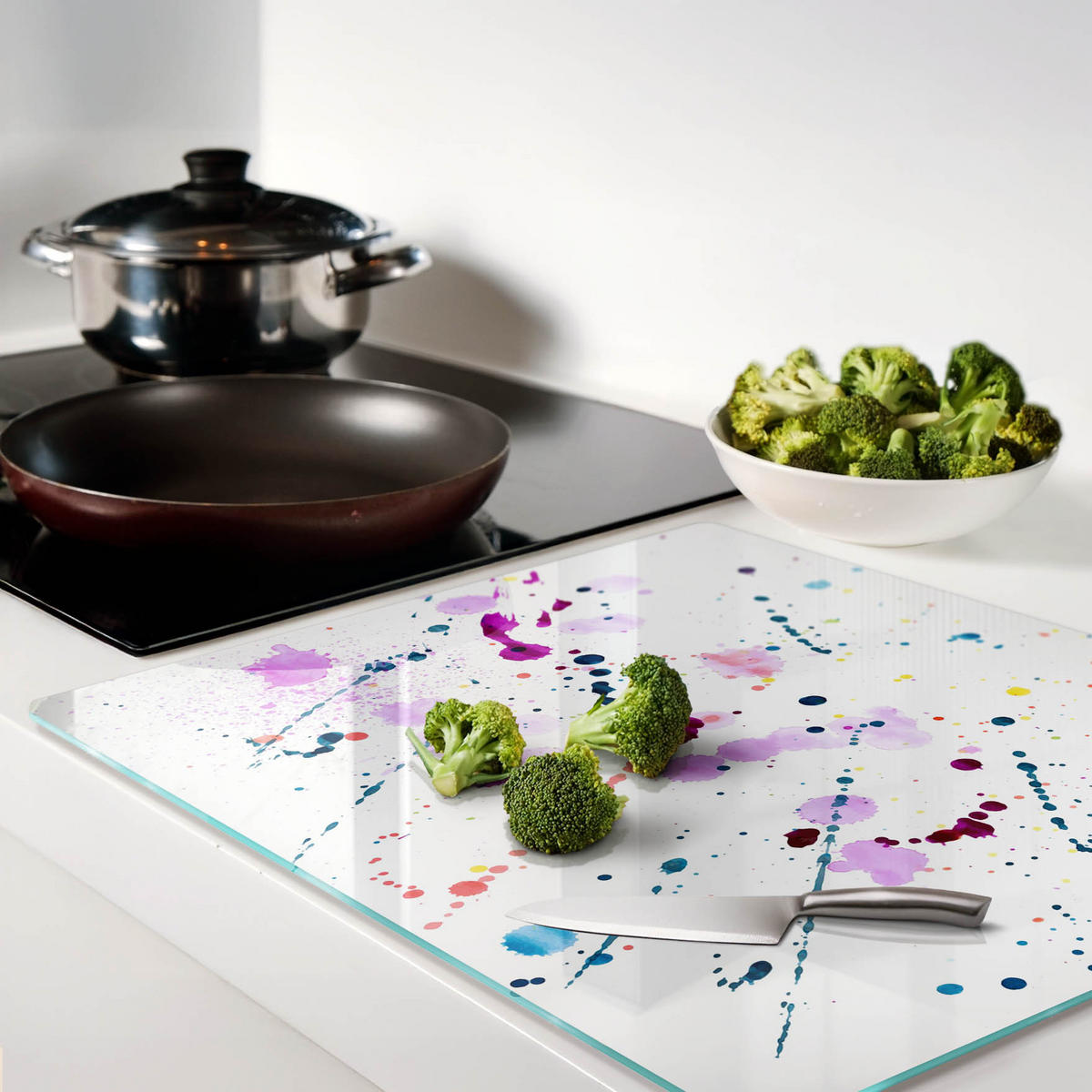 GLASPLATTE 60x52 cm Abstrakte Flecken - Braun/Grau, Glas (60/0.4/52cm) - TULUP