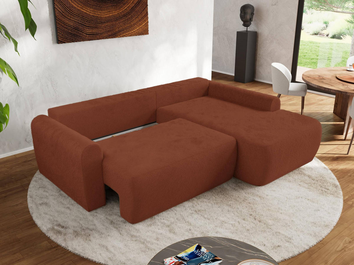ECKSCHLAFSOFA CUBO L Orange Plüsch - rechts - Schwarz/Orange, Kunststoff/Textil (187/273cm) - MKS