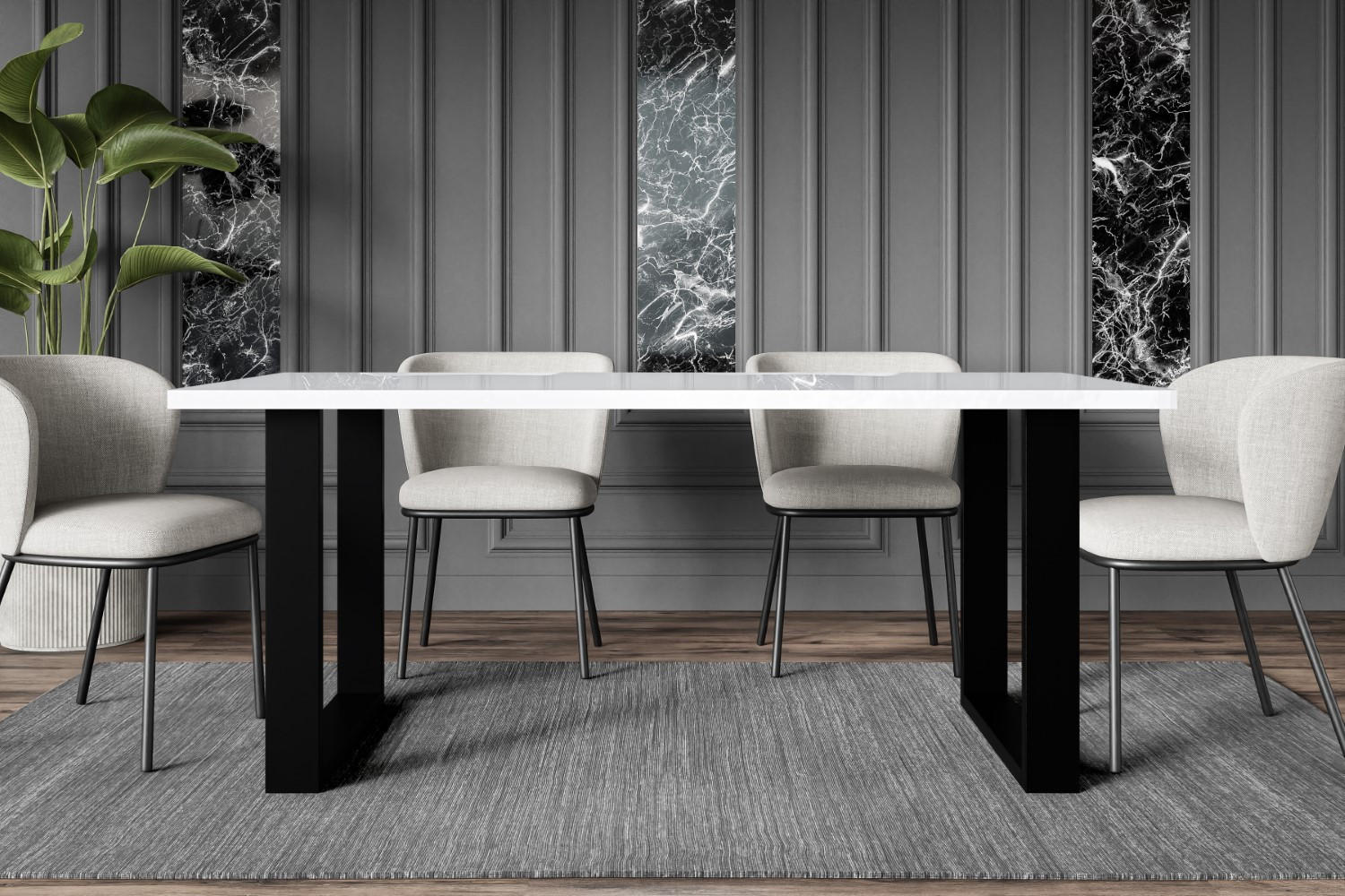 ESSTISCH 160x90x75 cm - Weiß Hochglanz / Schwarz - KLYN U - Weiß Hochglanz, Holzwerkstoff (160/90/75cm) - ALTDECOR