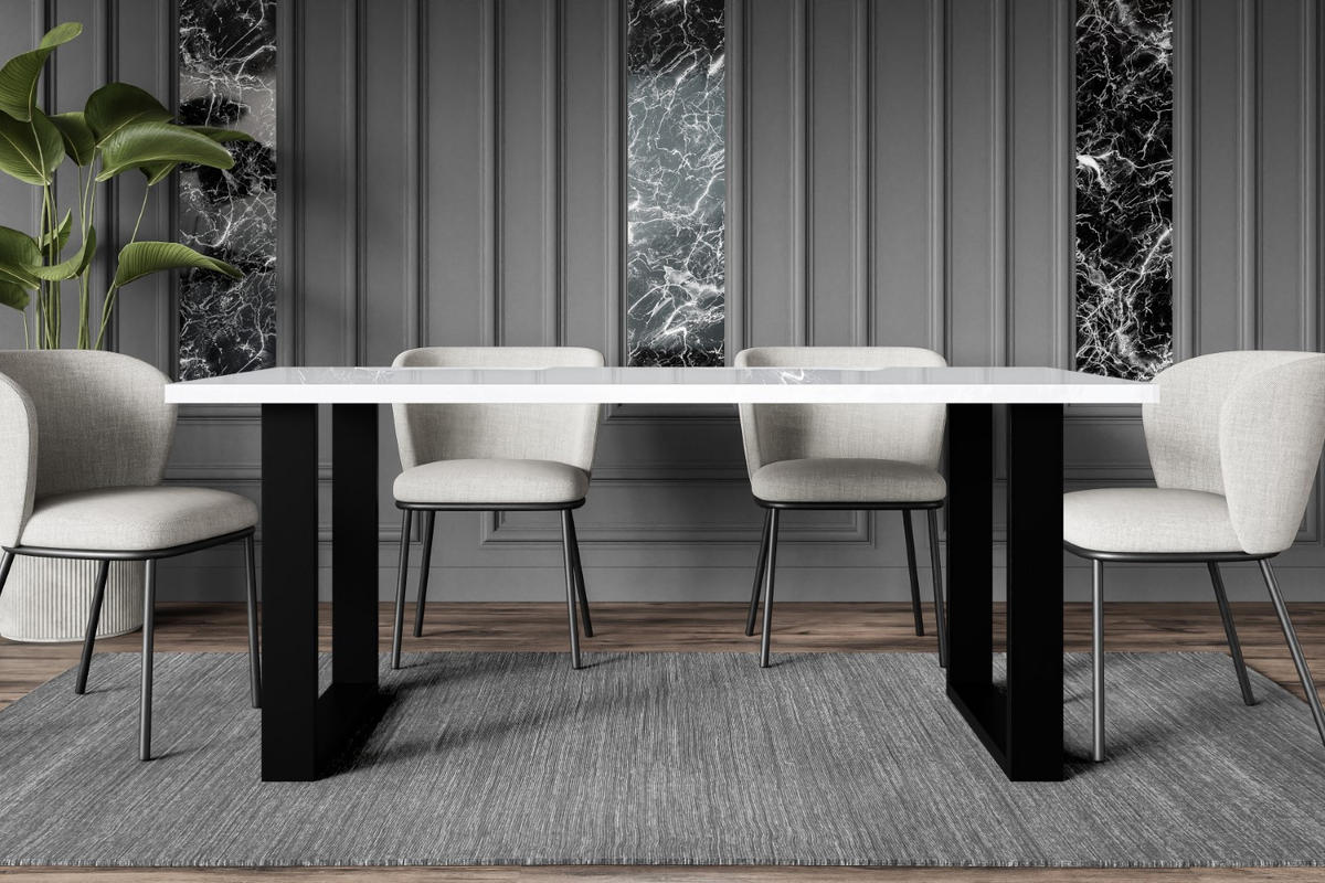 ESSTISCH 160x90x75 cm - Weiß Hochglanz / Schwarz - KLYN U - Weiß Hochglanz, Holzwerkstoff (160/90/75cm) - ALTDECOR