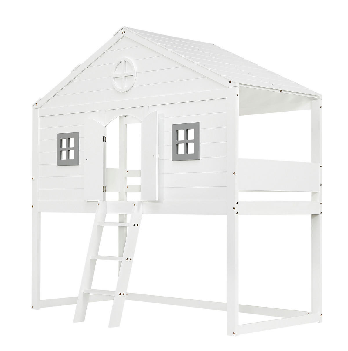 HOCHBETT 90/200 cm Weiß/Grau aus Kiefer und MDF mit Treppe - Weiß, Holz (90/200cm) - OKMYHOME