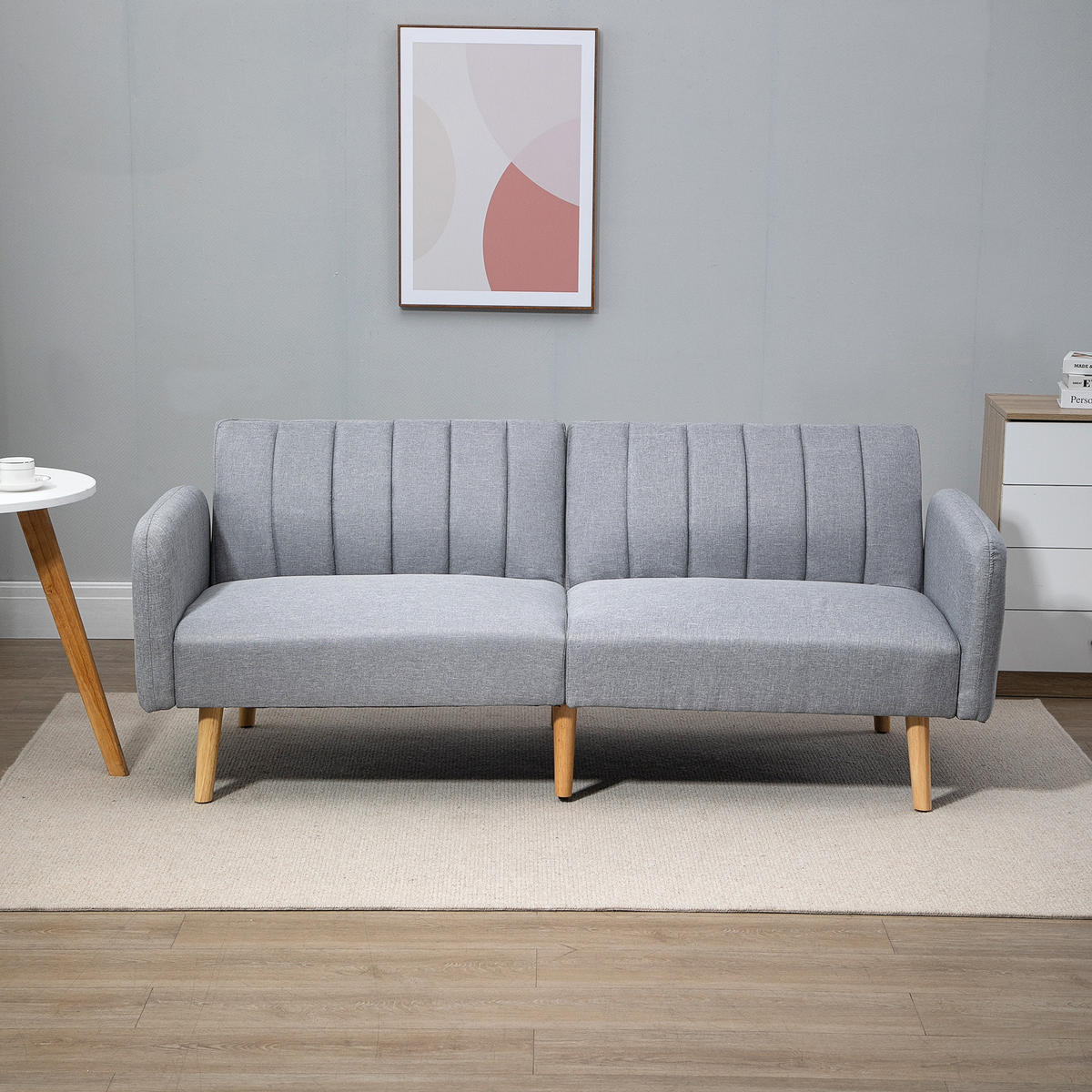 SCHLAFSOFA, 2-Sitzer Stoffsofa mit Schlaffunktion, 173 x 75 x 73 cm, Grau - Hellgrau/Naturfarben, Holz/Textil (75/73/173cm) - HOMCOM