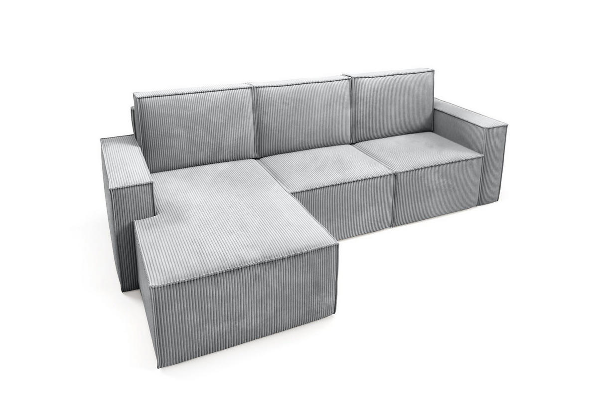 ECKSOFA Orto Hellgrau, Dreisitzer Kordecksofa rechte seite - Hellgrau, Holzwerkstoff/Textil (180/142cm) - Bettso