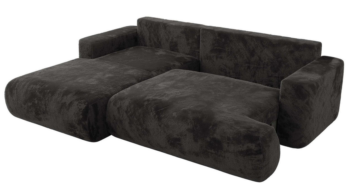 ECKSOFA OVO L Dunkelgrau Plüsch - Links Seite - Dunkelgrau/Schwarz, Kunststoff/Textil (271/195cm) - MKS