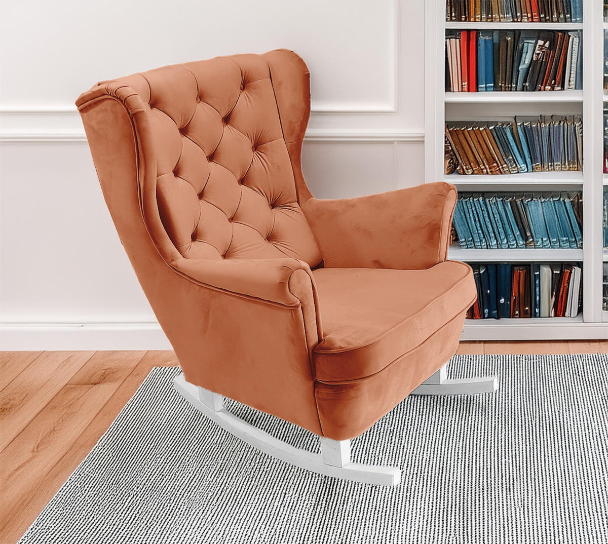 SCHAUKELSESSEL mit gepolstertem Sitz und Armlehnen, 102x81x95 cm, Orange_29823 - Weiß/Kupferfarben, Holz/Textil (81/102/95cm) - DomoHome