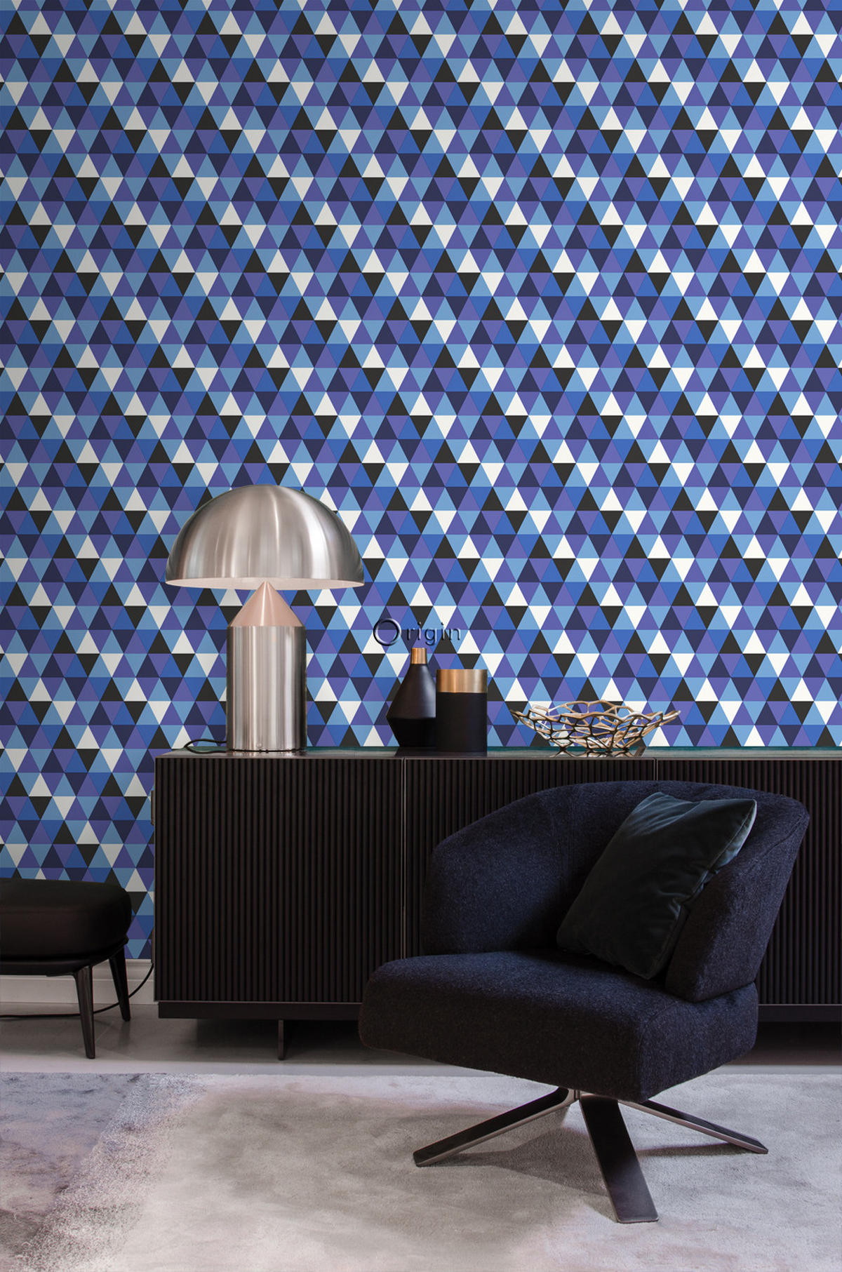 TAPETE grafische Dreiecke 53 cm x 10.05 m - Blau, Papier (53/1000cm) - Origin Wallcoverings