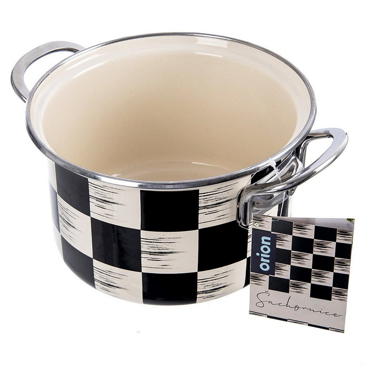 EMAILLIERTOPF Schachbrett mit Karomuster beige - Beige, Metall (18cm) - Orion 