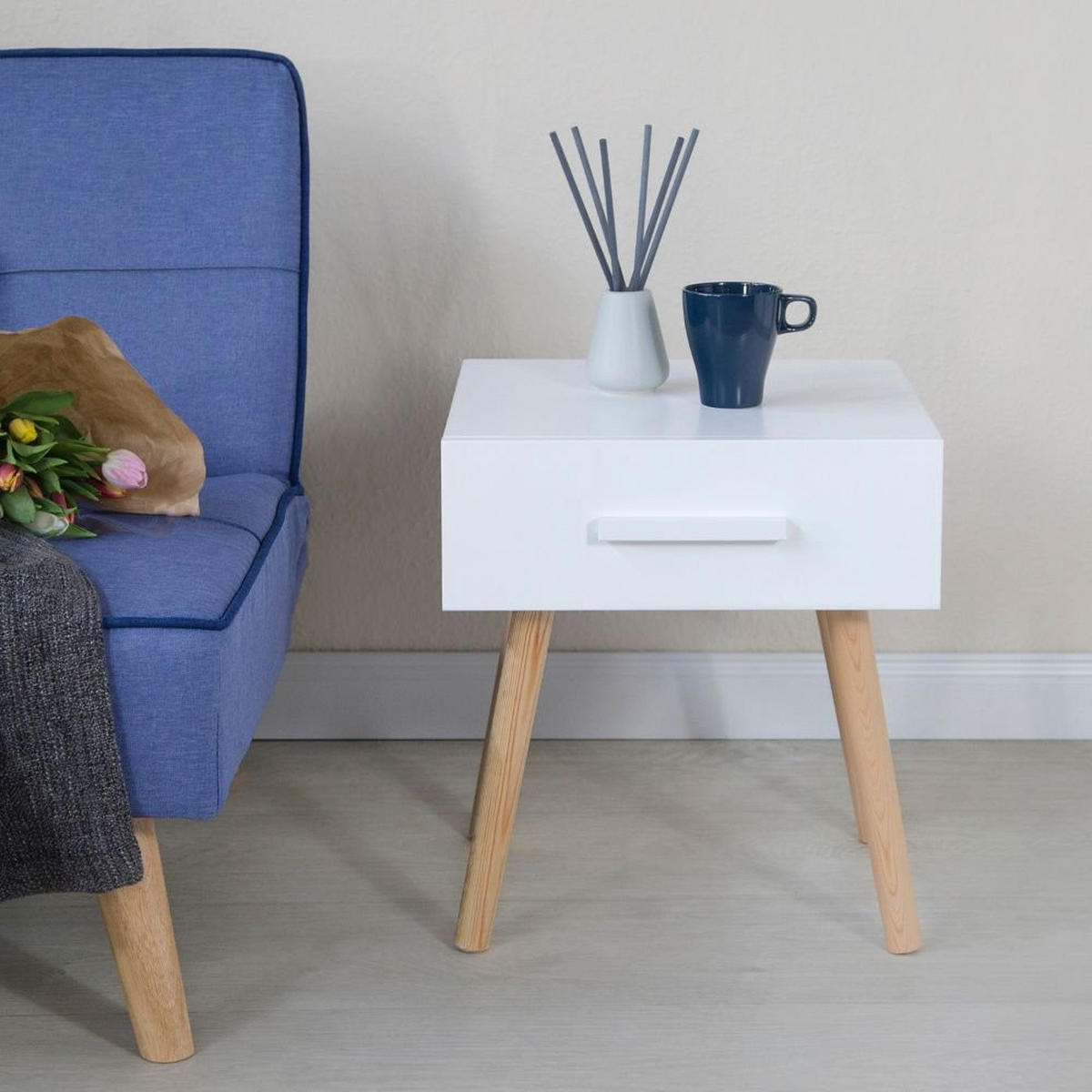 NACHTTISCH weiß - Weiß, Holz (40/46/40cm) - Homestyle4u