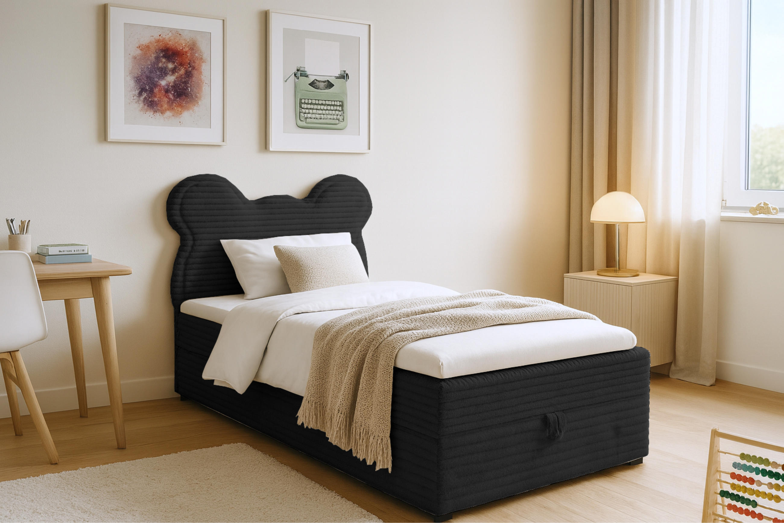 BOXBETT TEDDY 90/200 Cord-Samt Schwarz H4 - Schwarz, Holz/Holzwerkstoff (90/200cm) - Deine Möbel 24