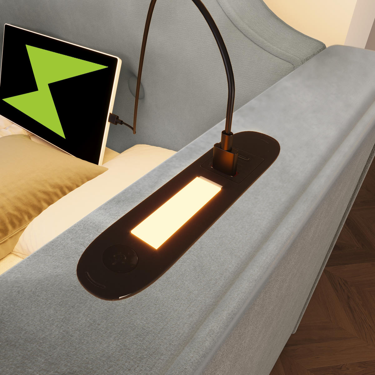 POLSTERBETT aus Samt 90x200 cm in Grau mit Leselampe & USB-C - Grau, Textil (90/200cm) - Modfu