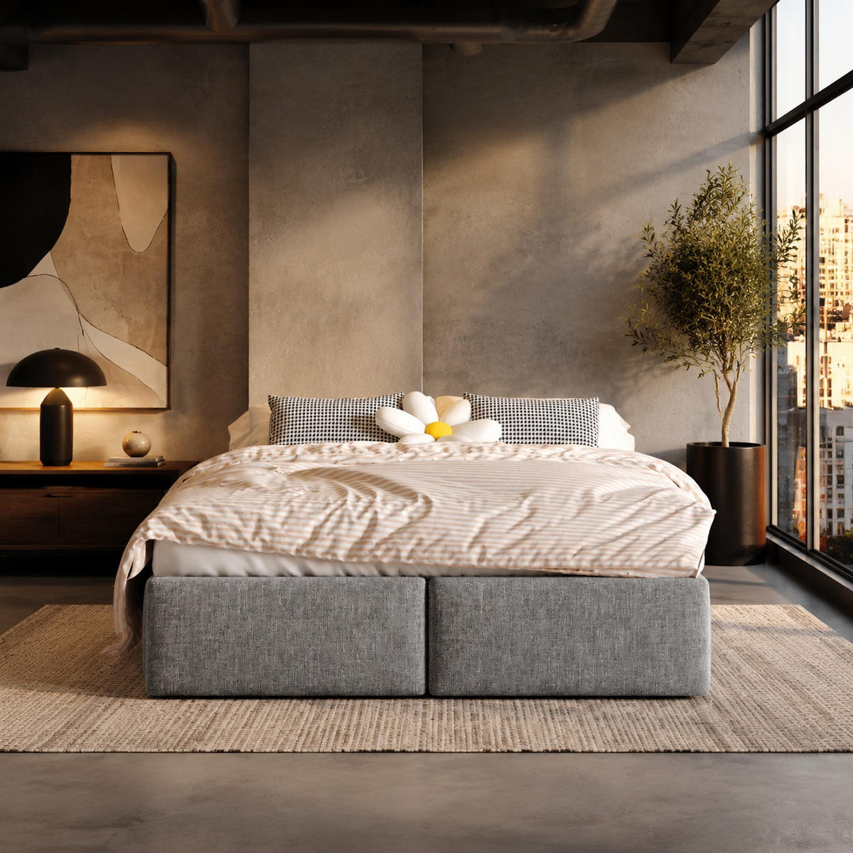 POLSTERBETT 140/200 mit Bettkasten und 2 Schubladen in Grau - Grau, Holzwerkstoff/Textil (140/200cm) - EVRYAE