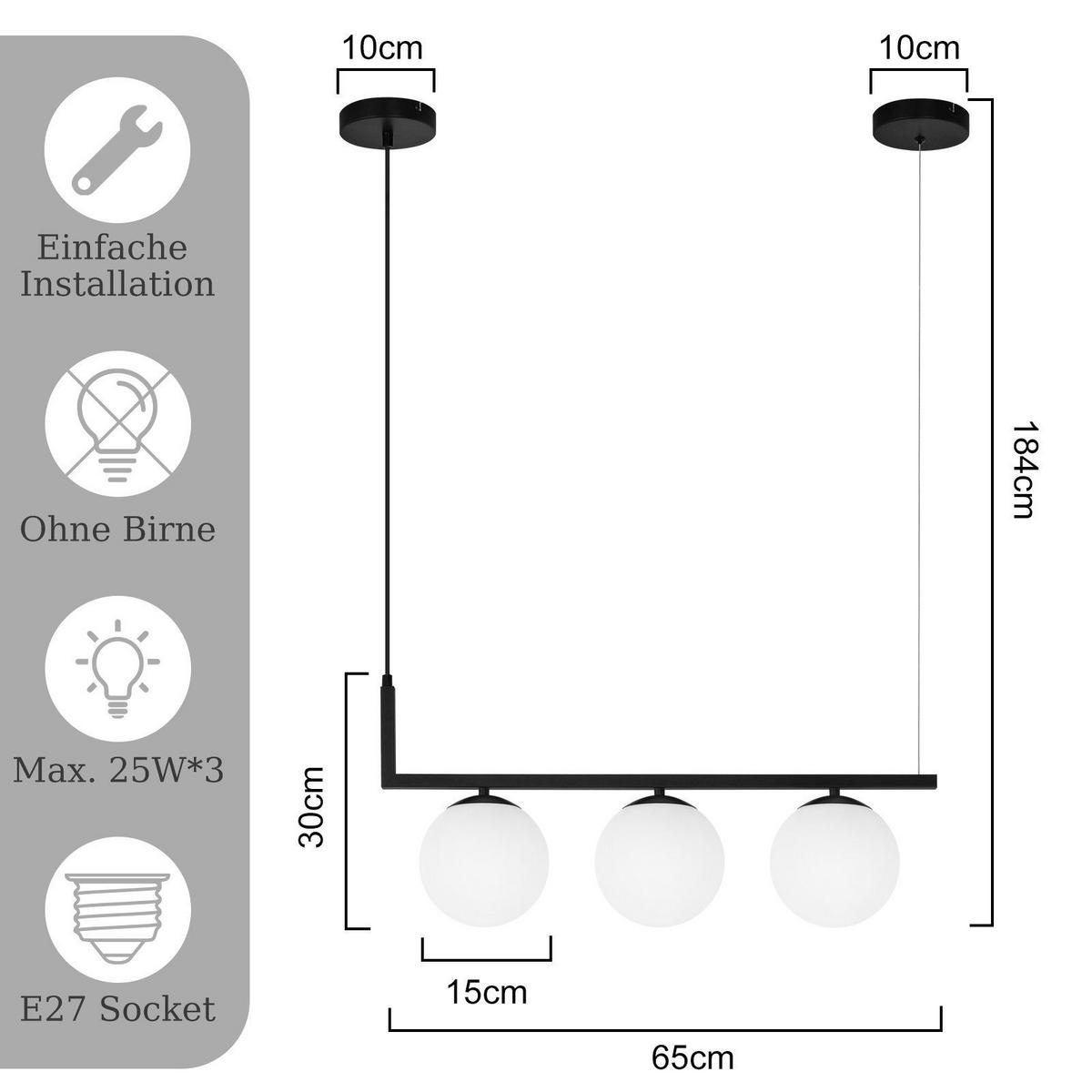 PENDELLEUCHTE Schritt 65/30/184 cm - Schwarz, Metall (65/30/184cm) - Nettlife