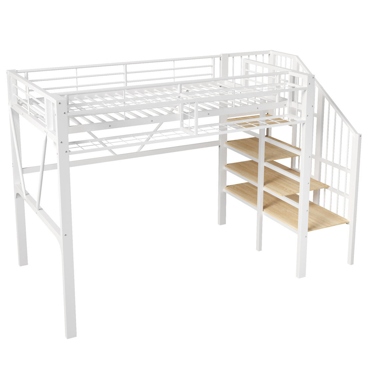 HOCHBETT mit Stufenregal 90x200 cm Metall MDF White - Weiß, Metall (90/200cm) - Meubliv