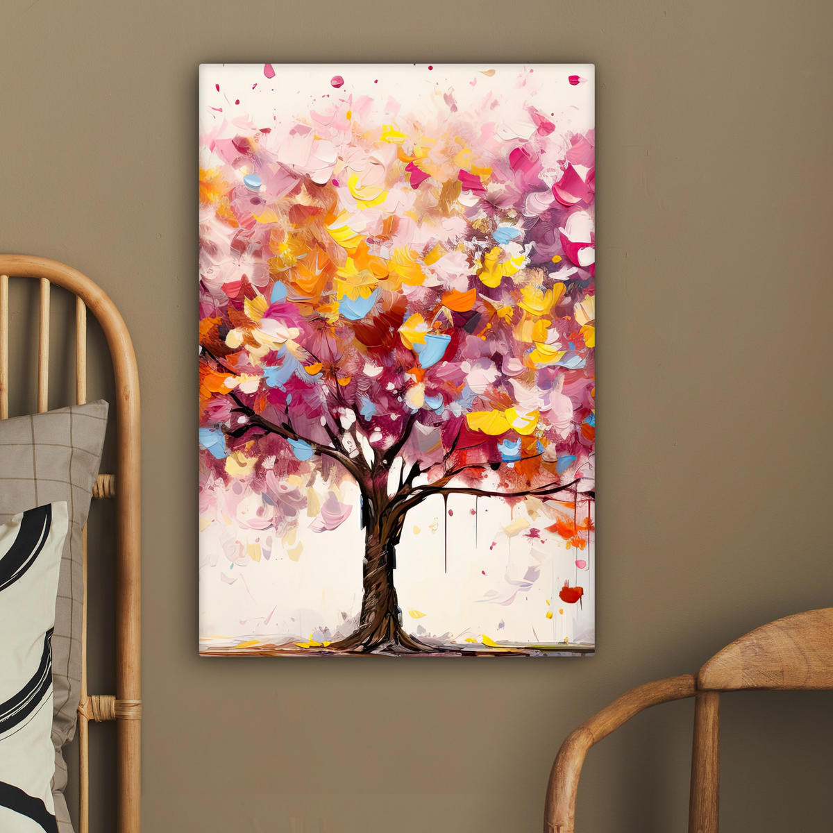 LEINWANDBILD Aquarell - Baum - Kunst - Abstrakt 60x90 cm - Multicolor, Textil (60/90cm) - MuchoWow