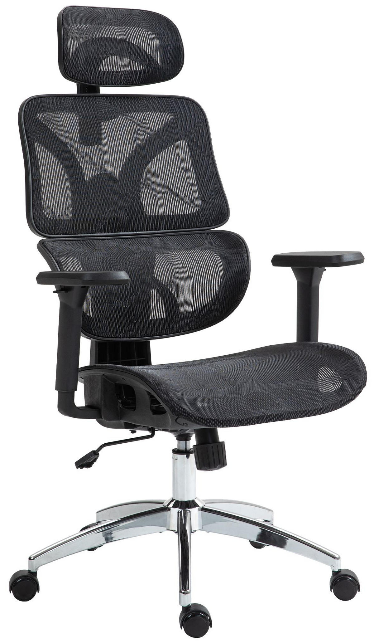 CHEFSESSEL Netzstoff Schwarz - Chromfarben/Schwarz, Kunststoff/Textil (66/112/76cm) - CLP