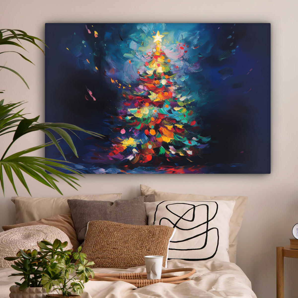 LEINWANDBILD Weihnachtsbaum - Weihnachten - Abstrakt - Farbenfroh XXL 150x100 cm - Multicolor, Textil (150/100cm) - MuchoWow