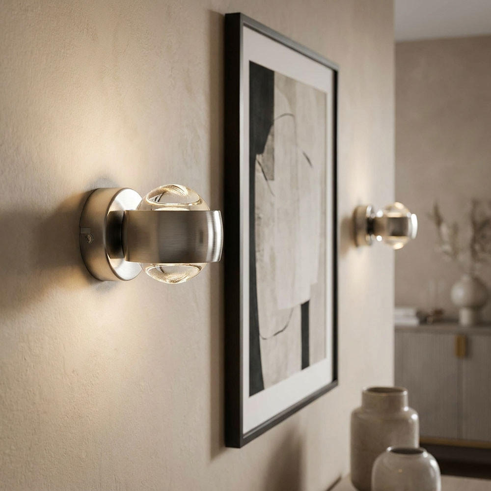 LED WANDLEUCHTE RANDI Silber matt - Silberfarben, Glas (7.5/10/10cm) - Globo Lighting