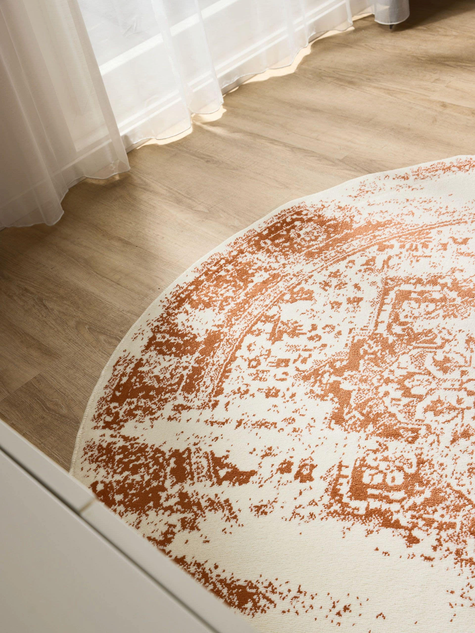 VINTAGE-TEPPICH Suki ø 120 cm rund - Creme/Orange, Kunststoff (120/120cm) - benuta
