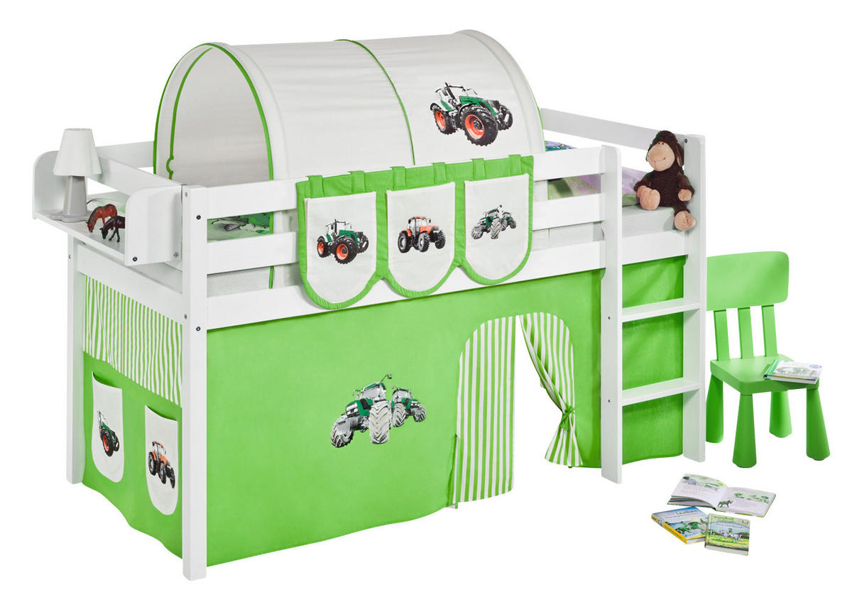 HOCHBETT JELLE mit TRECKER Vorhang - Kinderbett - Weiß, Holz - Lilokids