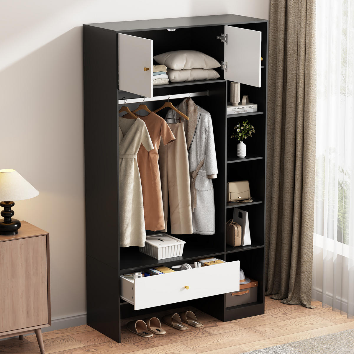 GARDEROBENSET Kompakt Schwarz Weiß 105x40x185cm - Multicolor, Holzwerkstoff (40/185/105cm) - FLIEKS