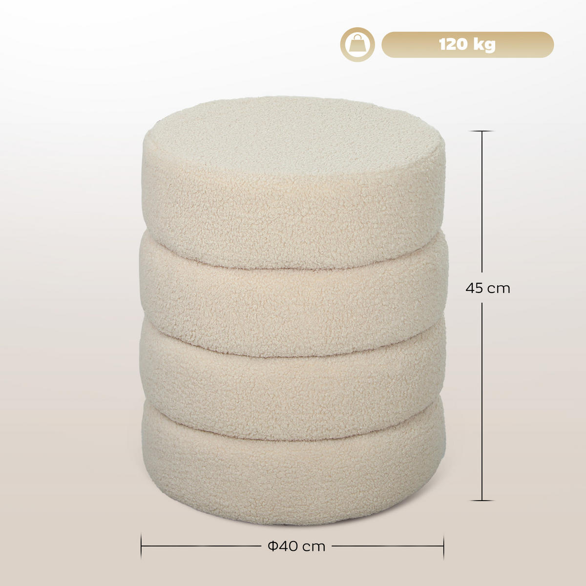 SITZHOCKER, Fußhocker, Runder Polsterhocker, Fußstütze mit Sitzkissen - Beige/Naturfarben, Holz/Textil (40/45/40cm) - HOMCOM