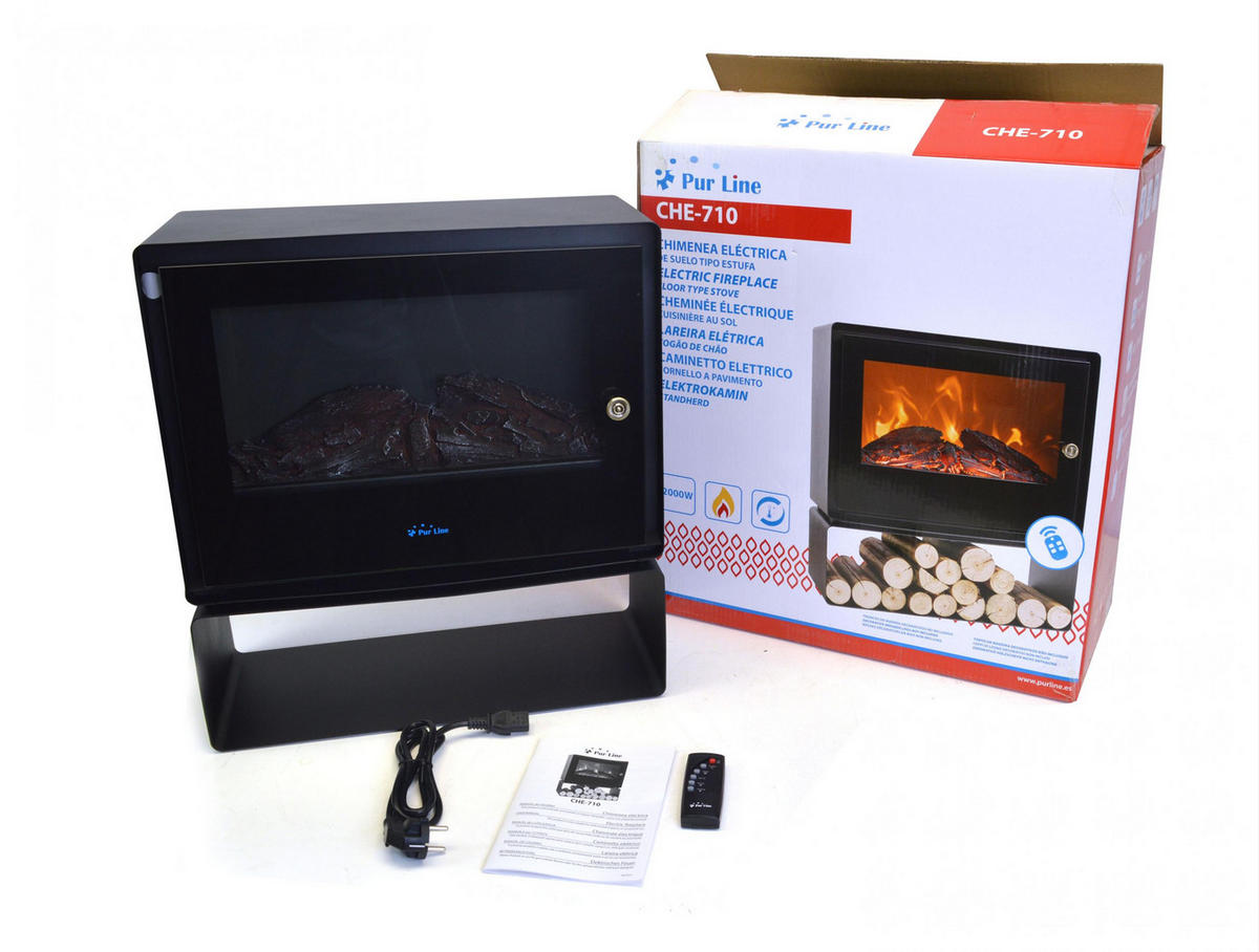 ELEKTROKAMIN Schwarz Bodenmodell mit integrierter Heizung 2000 W - Schwarz, Glas (48/53/21cm) - Purline